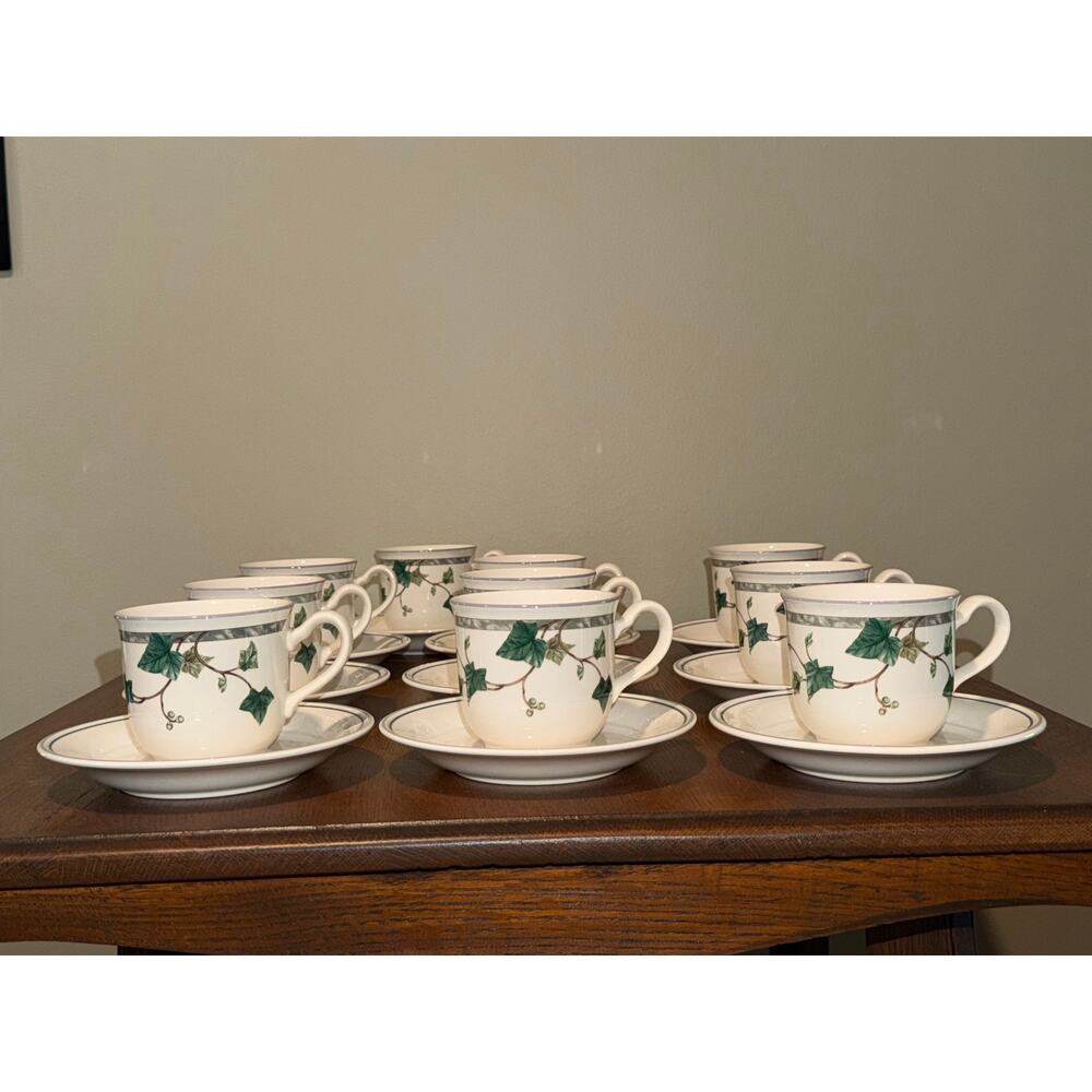 Set of 10 Vintage Keltcraft Ivy Lane 9180 Cup and Saucer Set